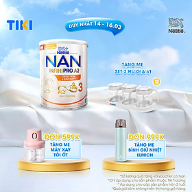 Sữa bột NAN INFINIPRO A2 800g Thụy Sĩ 3 với đạm quý A2 tiêu hóa tốt sau 7 ngày và 6HMO tăng cường đề kháng + Tặng Set 3 hũ nha vị (2 - 6 tuổi)