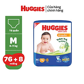 Tã/bỉm quần HUGGIES SKINCARE gói M76+8/L68/XL60/XXL54 (M56/L48/XL40/XXL36+8)