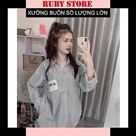 Áo Sơ Mi Unisex Dài Tay Kẻ Túi Chữ Ngực Form Rộng Hàn Quốc️Sơmi Sọc Đi Học Đi Chơi Đẹp