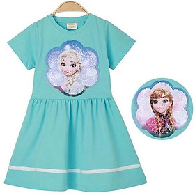 Hình ảnh Đầm thun cotton mềm mát vuốt kim sa đổi màu ngựa pony hồng và elsa xanh cho bé gái