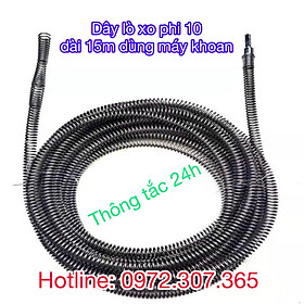 Dây thông tắc cống lò xo Ф10, dây thông nghẹt cống dùng cho máy khoan dài 15m dây lò xo + 1 đầu kết nối máy khoan