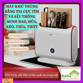 MÁY KHỬ TRÙNG BẰNG TIA CỰC TÍM VÀ SẤY THÔNG MINH DAO, ĐŨA, KÉO, THÌA, THỚT "BAHAMAR" Tiệt trùng lặp tỷ lệ cao đến 99%, tiết kiệm năng lượng và tiêu thụ điện năng ít hơn 0,1 kWh.