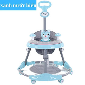 Xe tròn tập đi cho bé baby walk - xe dụng cụ tập đi có cán đẩy điều chỉnh cao thấp có nhạc,đèn - xanh nước biển,không có tay đẩy
