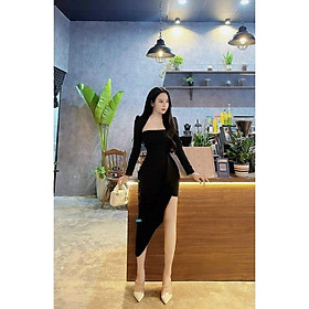 ĐẦM CỔ TÂY TAY DÀI BÈO LAI  TÔN DÁNG CAO CẤP PHÙ HỢP CHO NÀNG DỰ TIỆC DẠO PHỐ
