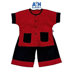 Bộ quần áo Bà ba Lửng unisex cho bé hoa văn Vân Gỗ Đỏ quần Đen gấm - AICDBTXSKKCX - AIN Closet