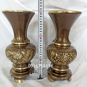 Mua Lọ Hoa Bình Bông Liền Đế 30cm Đồng Vàng Màu Hun Cạo