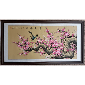 Tranh thủy mặc, hoa đào chim trĩ-TM66