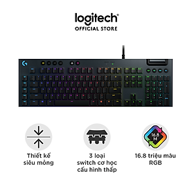 Bàn phím game cơ học RGB Logitech G813 - 3 loại switch cấu hình thấp, cổng USB 2.0, 5 nút lập trình, media chuyên biệt, RGB Lightsync - Hàng chính hãng