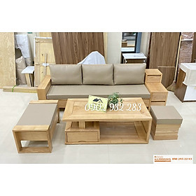 Bộ bàn ghế phòng khách sofa 4 món gỗ sồi tay hộc kéo