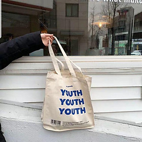 Túi tote chữ Youth vải Canvas dày dặn thời trang - Tặng dây buộc tóc hoa quả