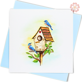 Thiệp Giấy Xoắn Nghệ Thuật - Thiệp Đôi Chim Xanh & Tổ Ấm - Bluebird House Card - Love Valentine - 15 x 15 - VN2XM115E10NN