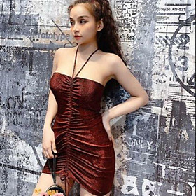 Đầm kim tuyến rút nhúng cột dây yếm sexy