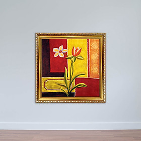 Tranh hoa lá màu nóng | Tranh sơn dầu in canvas có khung W1896