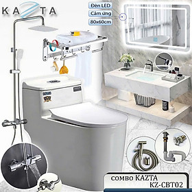 Mua COMBO Thiết Bị Nhà Tắm Cao Cấp KAZTA KZ-CBT02: Bồn cầu liền khối  Lavabo âm bàn đá  Gương đèn  Sen tắm đứng nóng lạnh  kèm phụ kiện