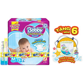 Tã Dán Bobby Đệm Thun Thấm Mồ Hôi M76 (76 Miếng) - Tặng 6 Miếng Phiên Bản Hè Vui Nhộn