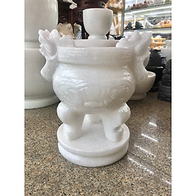 Mua Lư hương  bát hương  bát nhang chạm rồng thờ cúng trang trí bàn thờ  mộ đá cẩm thạch trắng - Cao 30 cm