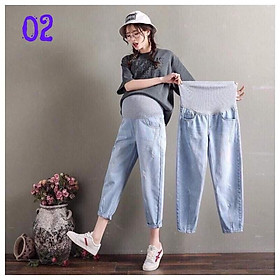 Quần bầu baggy bò - Quần bầu jean baggy công sở co giãn mềm mại đẹp có