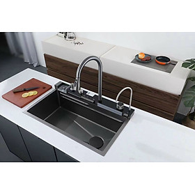 Mua  HOT   NEW  ĐA NĂNG  Chậu rửa chén một hố lớn inox 304 phủ Nano Đen Cao Cấp 75 x46 GỒM VÒI THÁC NƯỚC ĐA NĂNG