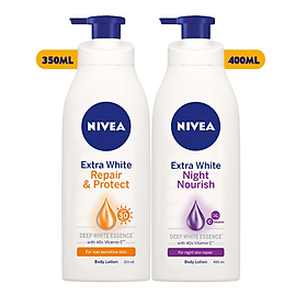 Combo Dưỡng thể trắng da Nivea: Chai ban ngày SPF30PA++350ml+Chai ban đêm bổ sung Collagen 400ml