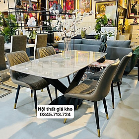 Mua Bàn ăn mặt đá - Bàn ăn mặt đá ceramic bóng chân chéo chữ x kết hợp ghế Loft Trám