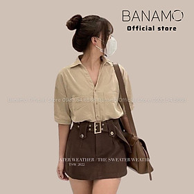Áo sơ mi cổ V 3 màu hàng thiết kế thời trang Banamo fashion sơ mi cổ v 3 màu 3934