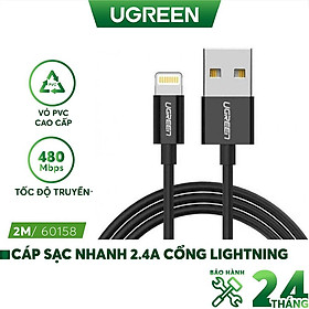 Cáp sạc Light/ning MFI UGREEN US155 US199 US291 cho iPhone / iPad / iPod dòng 2.4A dài 1m 2m - Hàng chính hãng