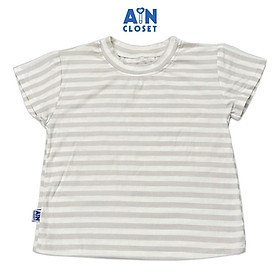 Áo ngắn tay unisex cho bé Kẻ xám thun cotton - AICDBTLNG5MC - AIN Closet