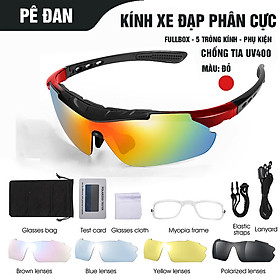 Kính Xe Đạp Phân Cực Polarized, Kính Đi Xe Đạp Chắn Gió Chống Chói Chống Lóa Có Gọng Để Kính Cận FullBox + 5 Bộ Tròng Kính Thay Thế