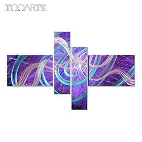 Tooarts Aluminum 4-Panels Wall Sculptures Stars Abstract Etched Pattern Hanging Wall Decoration For Home Living Room