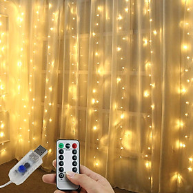 Dây Đèn LED Trang Trí Rèm Cửa 300 Bóng 10 sợi 3x3 Mét Kèm Remote