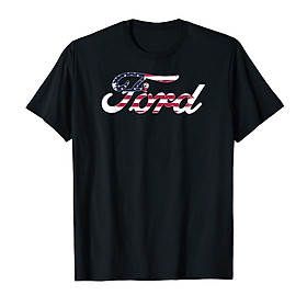 Áo thun cotton unisex in hình Ford Script American Flag Logo-9312