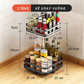 Kệ đựng gia vị nhà bếp 2 tầng vuông xoay 360 độ thông minh