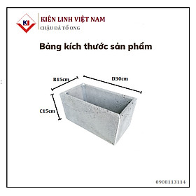 Chậu chữ nhật màu xám đẹp bằng đá tổ ong bền chắc dài D60cmxR20xC20 trồng hoa ban công, sân vườn