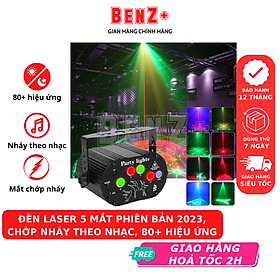 Đèn laser BENZ 5 mắt phiên bản 2023, phòng bay bar karaoke nháy theo nhạc, đèn party lights trang trí sự kiện, sinh nhật
