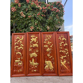 Mua TRANH TỨ QUÝ CÚC GÀ BẰNG GỖ HƯƠNG ĐỎ KT 37×107×4CM
