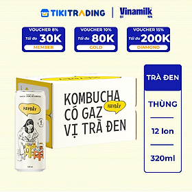 Thùng 12 lon Kombucha Có Gaz Vị Trà Đen HAYĐẤY 320ml