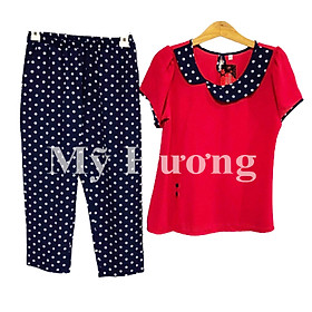 Bộ lụa ý phối chấm bi 9 tấc 50-55kg siêu dễ thương