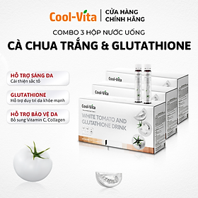 Combo 3 Hộp Thực Phẩm Bổ Sung Nước Uống Cà Chua Trắng Hỗ Trợ Sáng Da Kết Hợp Glutathione Coolvita (6 chai×25 ml)/hộp