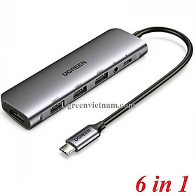 Bộ chuyển đổi đa năng usb type c 6 in 1 ugreen cm136 80132 - hàng chính hãng