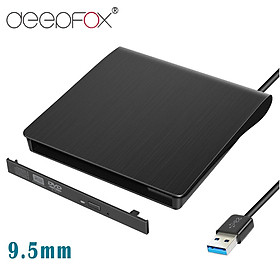 Bộ hộp đựng ổ đĩa quang DeepFox 9,5 mm USB 3.0 SATA Hộp đựng DVD/CD-ROM di động bên ngoài cho máy tính xách tay không có ổ đĩa quang Màu sắc: đen