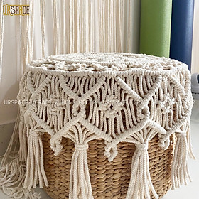 Mua Ghế đôn lục bình phù thảm Macrame URSPACE trang trí decor phong cách Bắc Âu/ HYACINTH OTTOMAN STOOL WITH MACRAME CARPET
