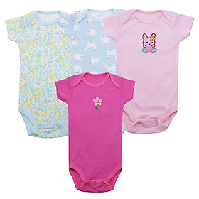 Set 4 Bodysuit Tay Ngắn Cho Bé Gái - Màu Ngẫu Nhiên