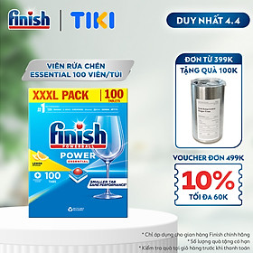 Viên Rửa Chén Bát Hương Chanh Finish Powerball Power Essential Lemon Sparkle - Túi 100 viên siêu tiết kiệm