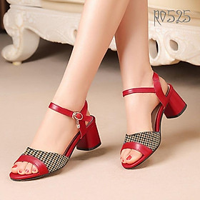 Giày sandal nữ cao gót 5 phân hàng hiệu rosata hai màu đen đỏ ro525