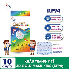 Khẩu trang y tế 4D Gold Mask Kids KF94 cao cấp dành cho trẻ em Túi 10 cái