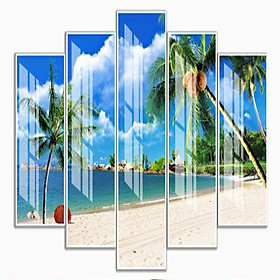 Bộ 5 - Tranh treo tường - Trang trí phòng khách/Phong cảnh biển 3D/Gỗ MDF Hàn Quốc/Chống ẩm mốc, mối mọt T3M-11152
