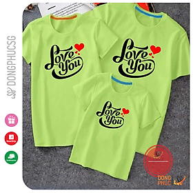 Áo gia đình Love you Đồ đôi mẹ và bé Đồng phục gia đình 3/4/5 người Thun cotton Màu xanh lá GD291XL