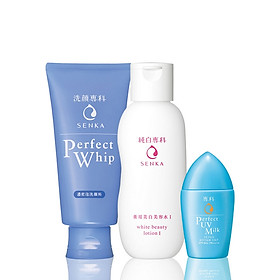 Bộ sản phẩm dưỡng trắng, làm mềm da & giúp da mịn màng Senka (Perfect Whip 120g +White Beauty Lotion 200ml+UV Milk 40ml)