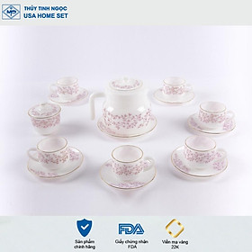 Mua Bộ ấm tách cafe thủy tinh ngọc USA Homeset họa tiết hoa dây hồng dáng bầu