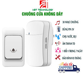 Chuông cửa không dây không dùng pin, ngoài trời chịu được nước, 38 nhạc chuông, âm thanh to 3 mức âm lượng, thích hợp chuông gọi cửa căn hộ, chuông báo gọi nhân viên, chuông báo gọi cho người già